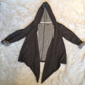 Asymmetric Heather Grey Knitted Cardigan Hooded